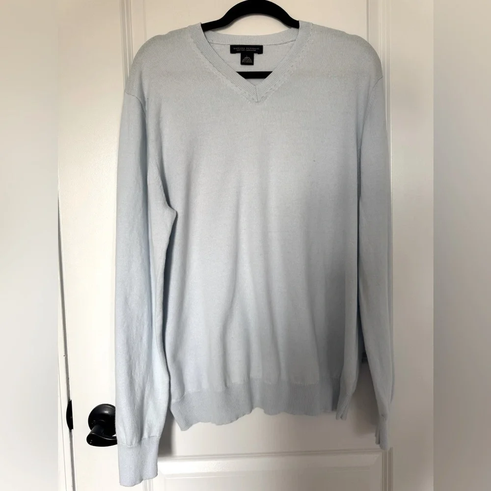 Banana Republic Men’s Light Blue Cotton Cashmere V-Neck Large Sweater